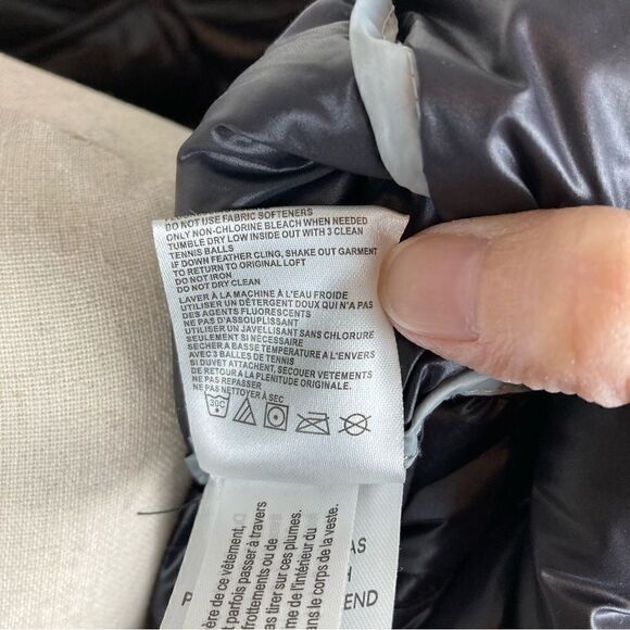 CALVIN KLEIN Long Packable Black Down Blend Chevron Coat S - Picture 10 of 11